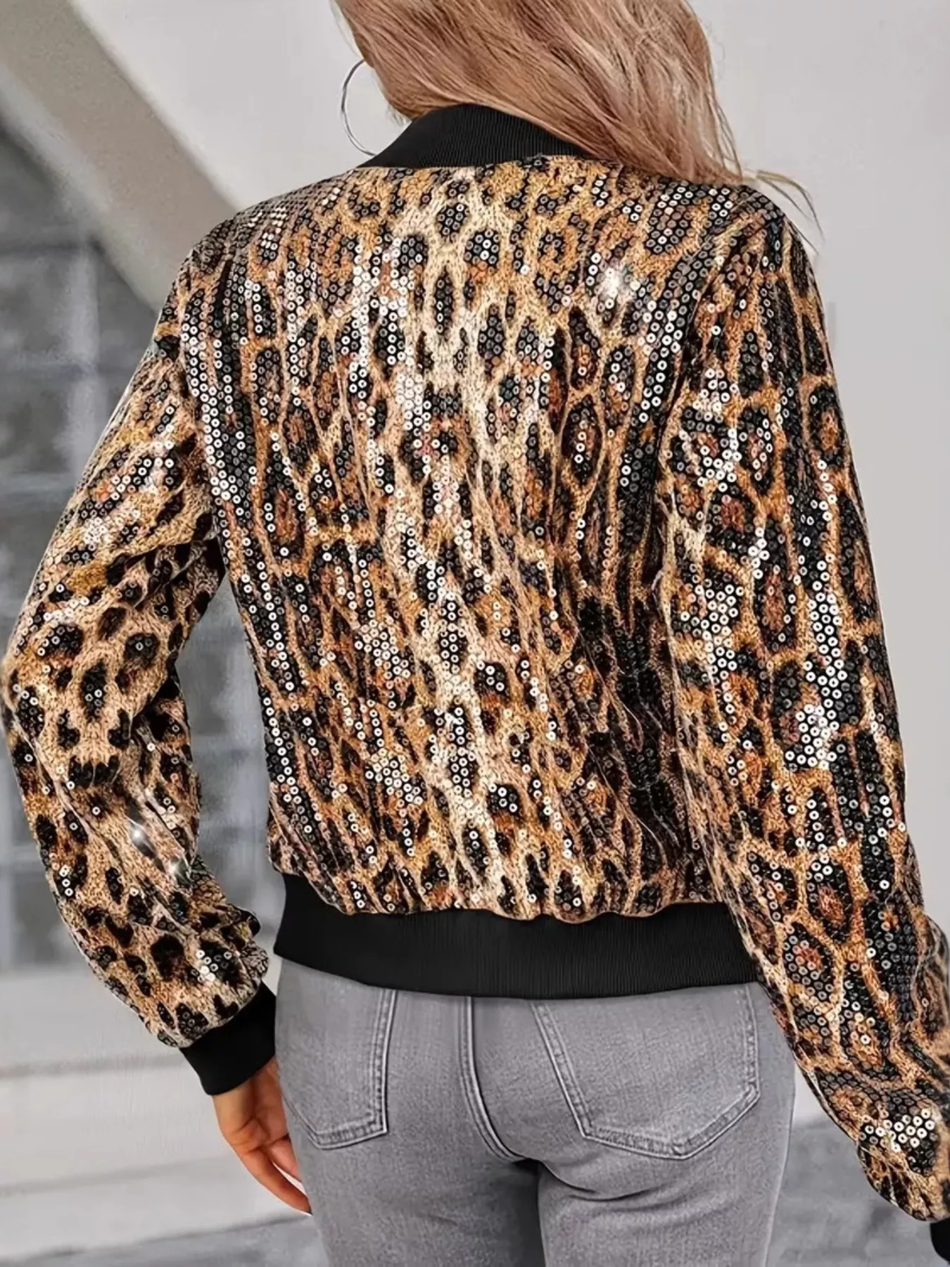 Sequin Leopard Zip Up Jacket - Image 3