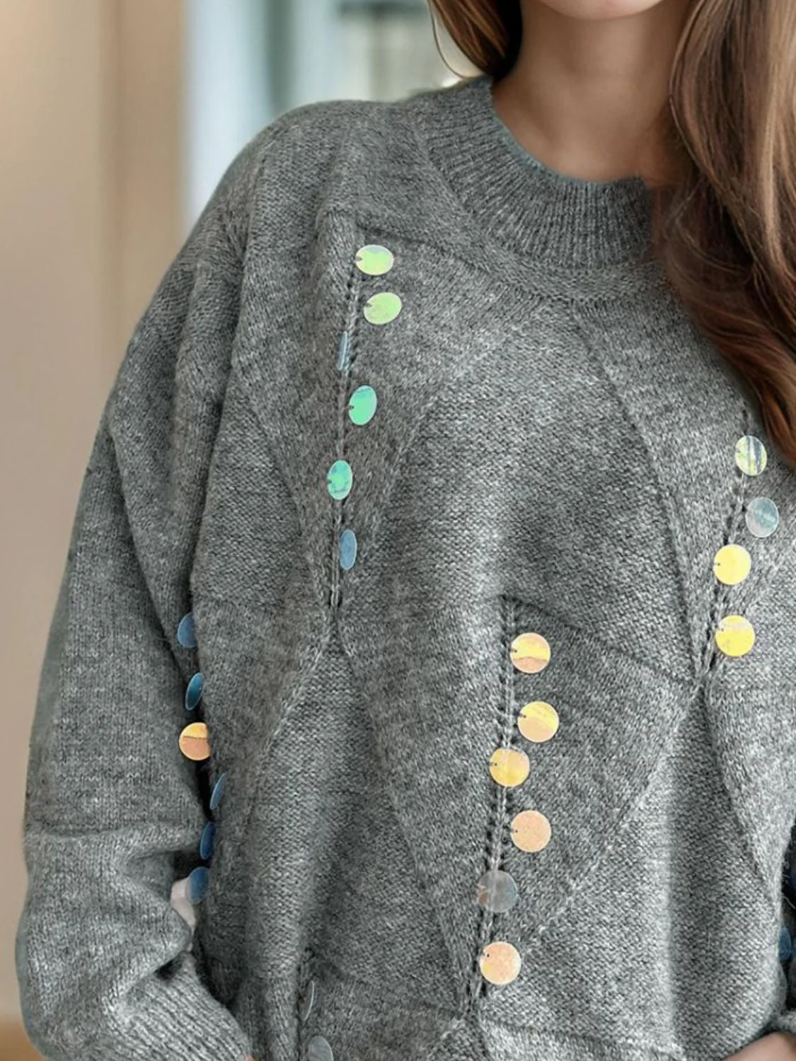 Sequin Mock Neck Long Sleeve Sweater - Image 5