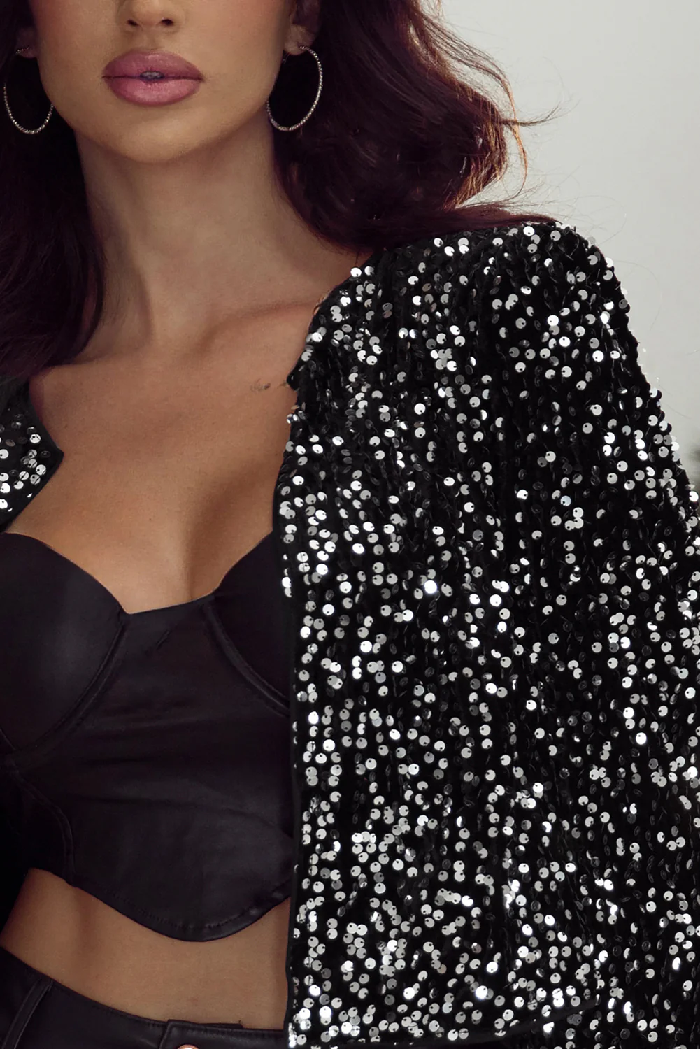 Sequin Open Front Long Sleeve Jacket - Image 6
