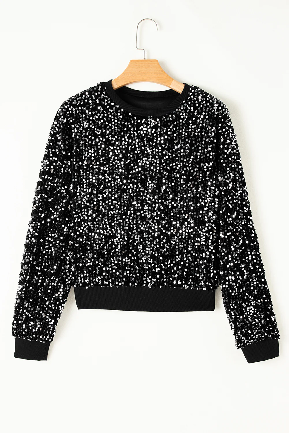 Sequin Round Neck Long Sleeve Blouse - Image 5