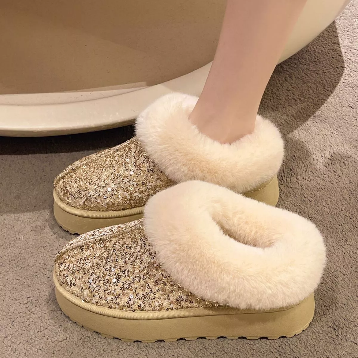 Sequin Round Toe Platform Boots - Image 5