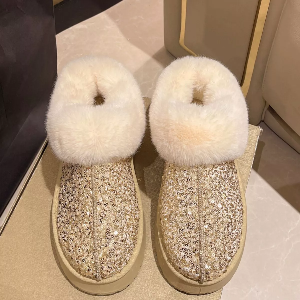 Sequin Round Toe Platform Boots - Image 6