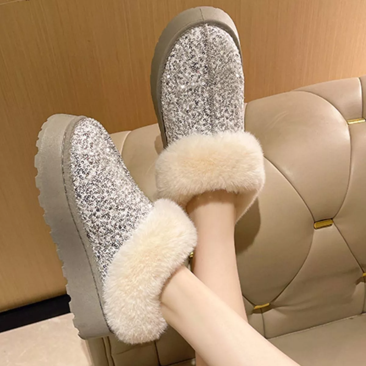Sequin Round Toe Platform Boots - Image 7