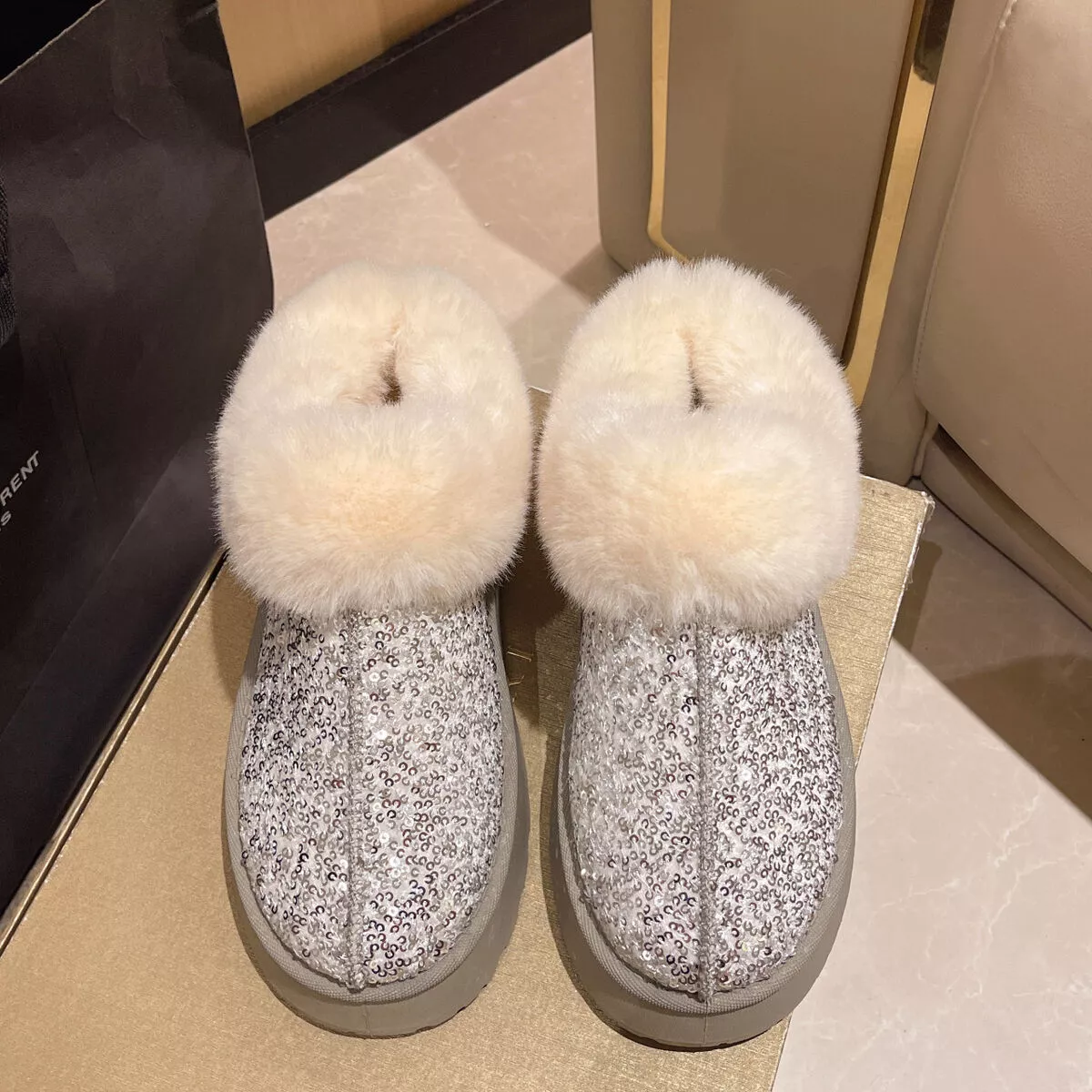 Sequin Round Toe Platform Boots - Image 9