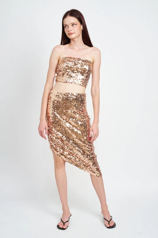 SEQUIN SHIRRED MIDI SKIRT - Image 3