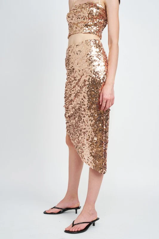 SEQUIN SHIRRED MIDI SKIRT - Image 4