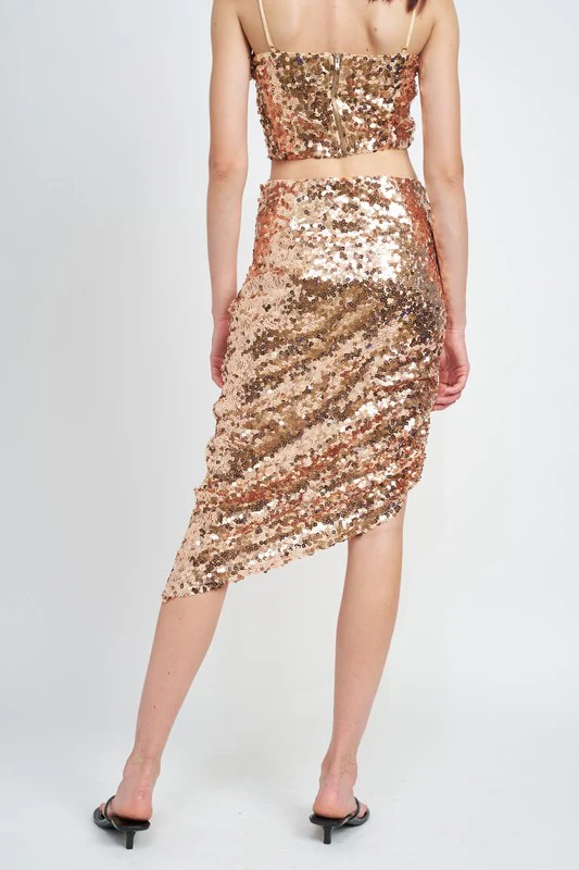 SEQUIN SHIRRED MIDI SKIRT - Image 5