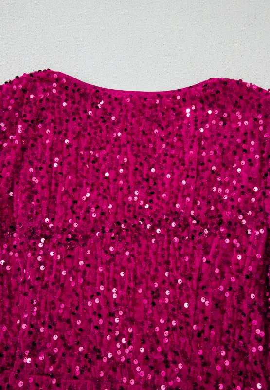 Sequin Surplice Long Sleeve Mini Dress - Image 7