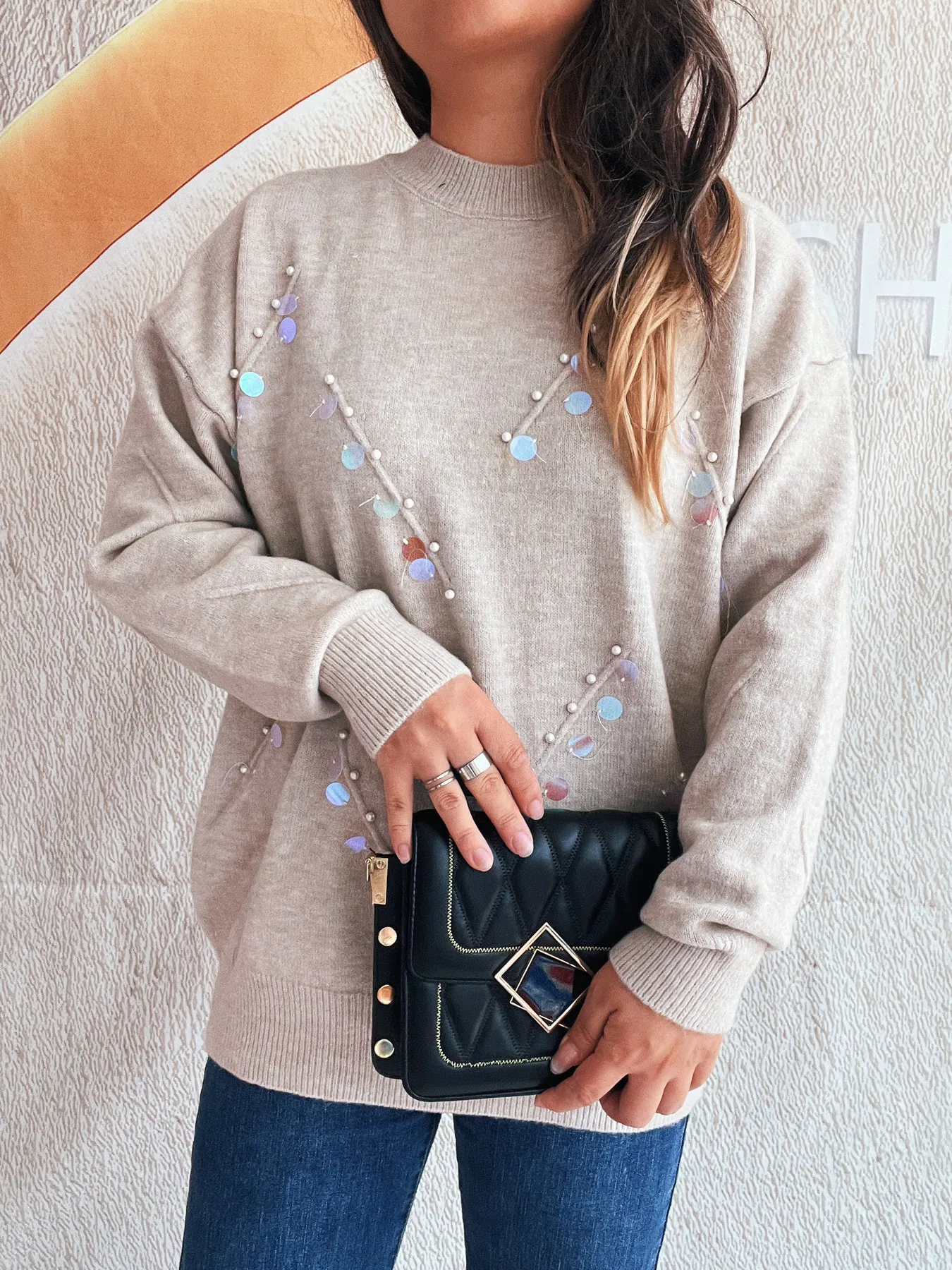 Sequined Embellished Round Neck Sweater - Image 3