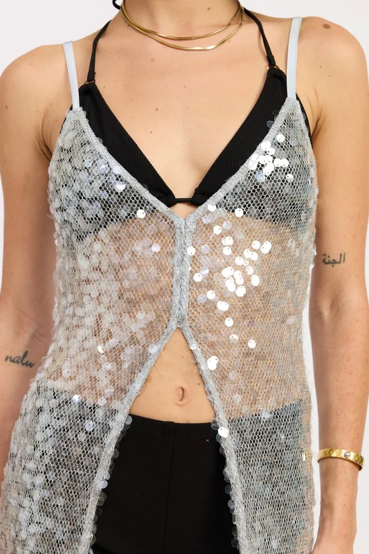 SEQUINED MAXI SPLIT HEM COVERUP - Image 2