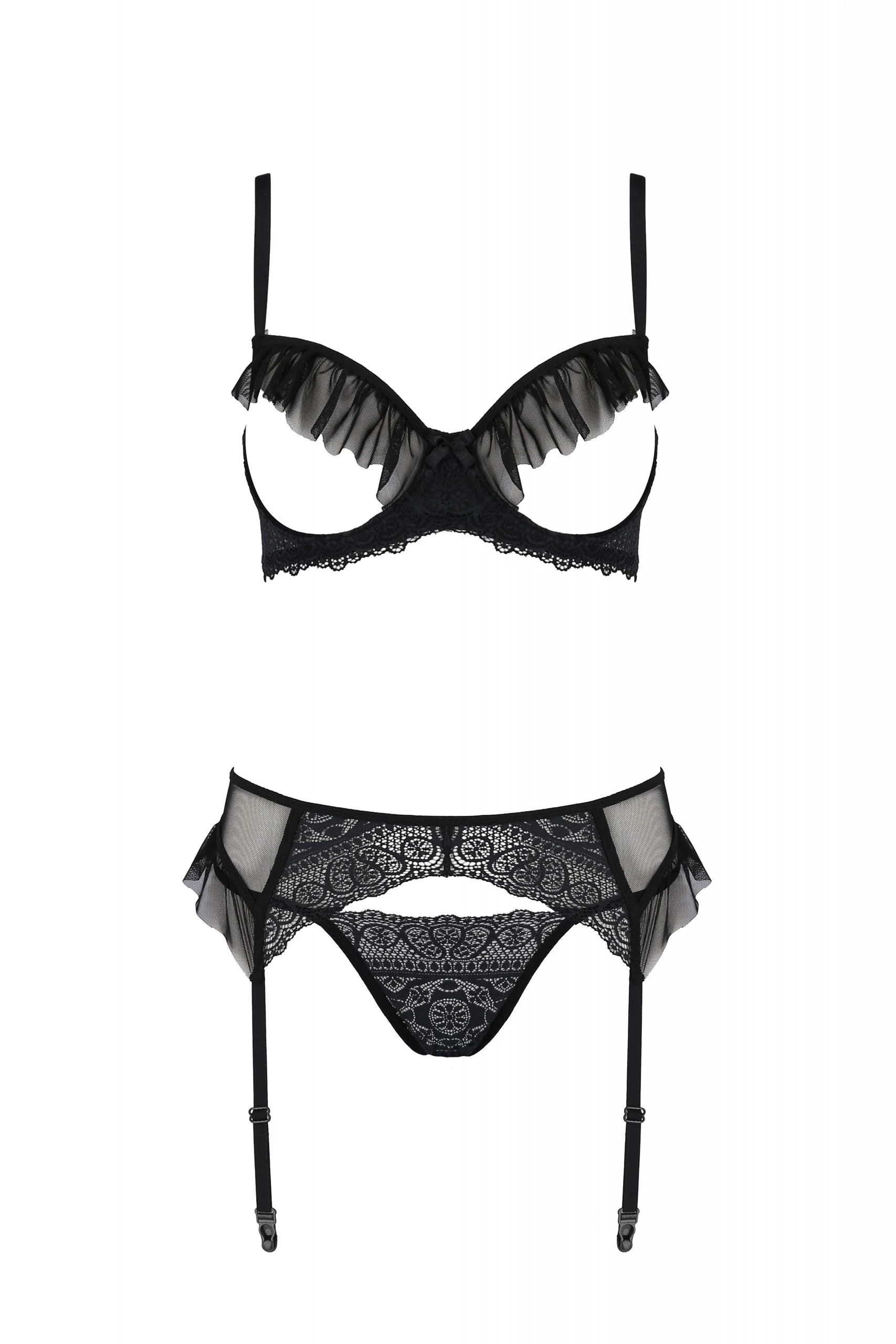 Sexy Open Cup Bra Garter Belt String Set Passion Kerria - Image 3