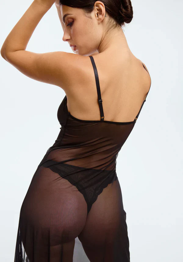 Sheer Mesh Maxi Dress Blush Lotus Black - Image 4