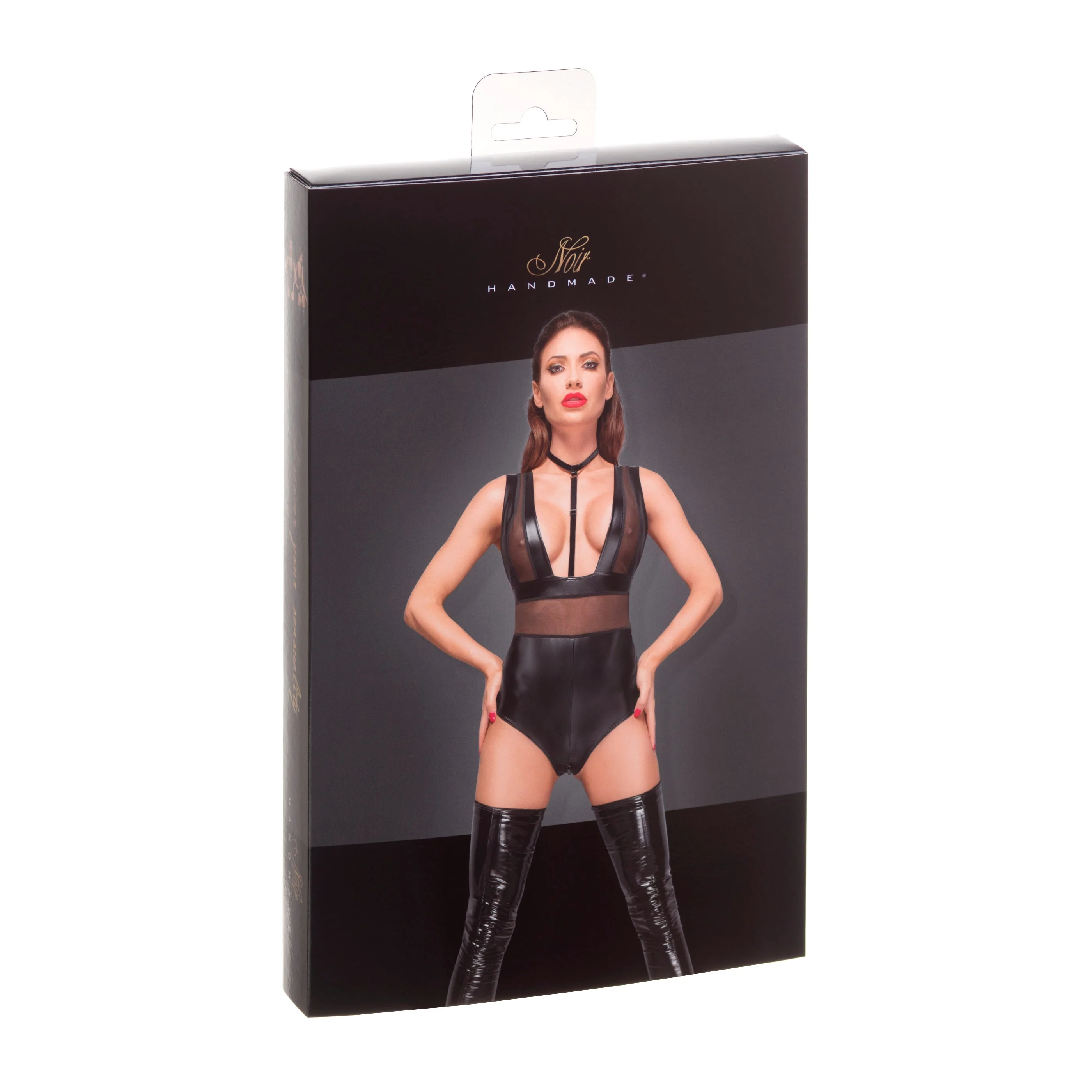 Sexy Sheer Powerwetlook Bodysuit Noir Handmade - Image 4