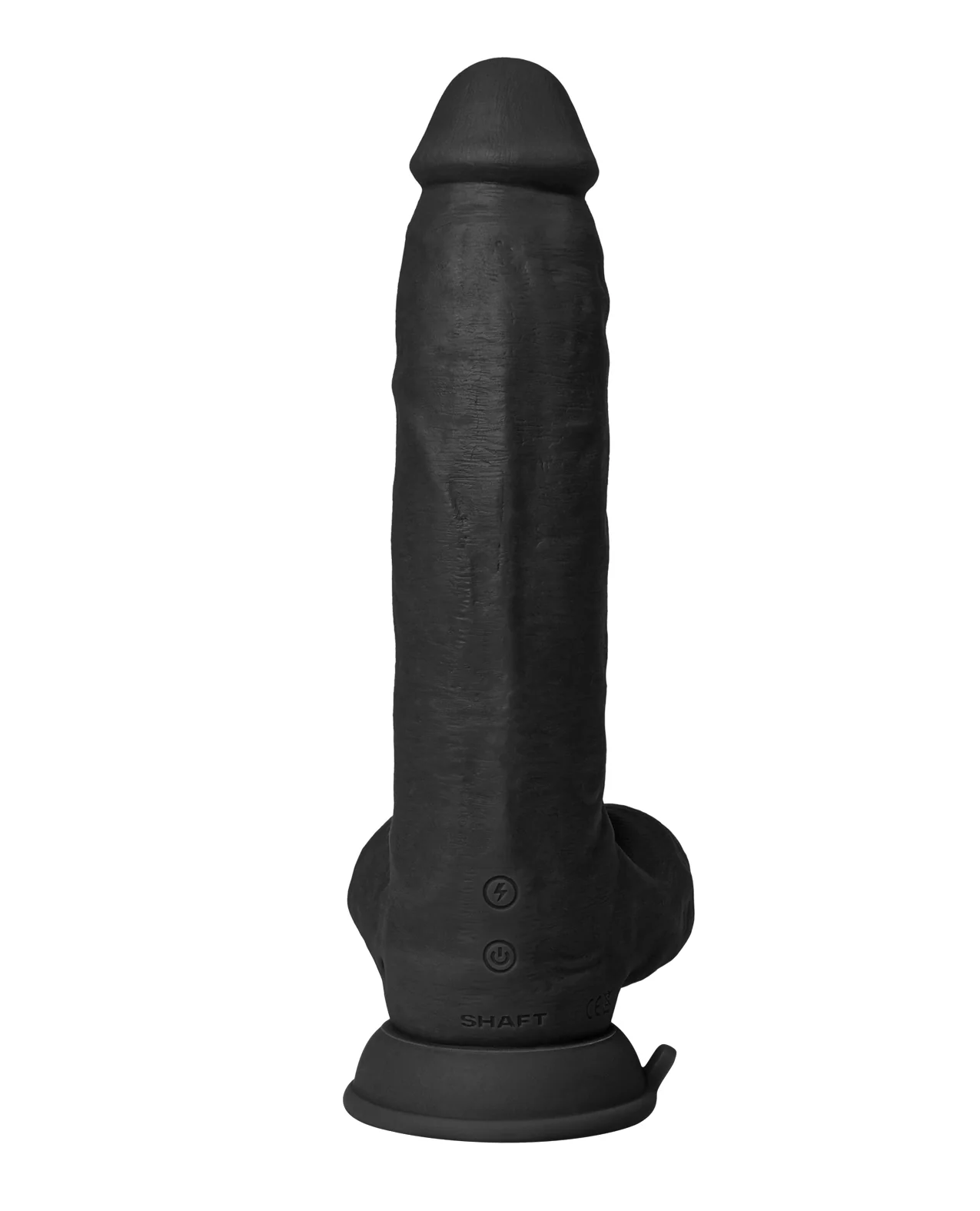Shaft Flexskin Liquid Silicone 9.5" Vibrating Curved Dong w/Balls - Black - Image 5