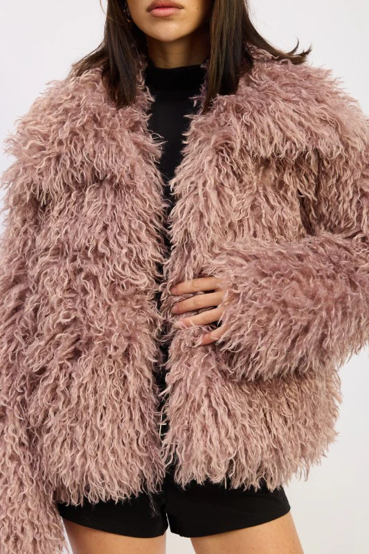 SHAGGY FAUR FUR COAT WITH COLLAR - Image 2