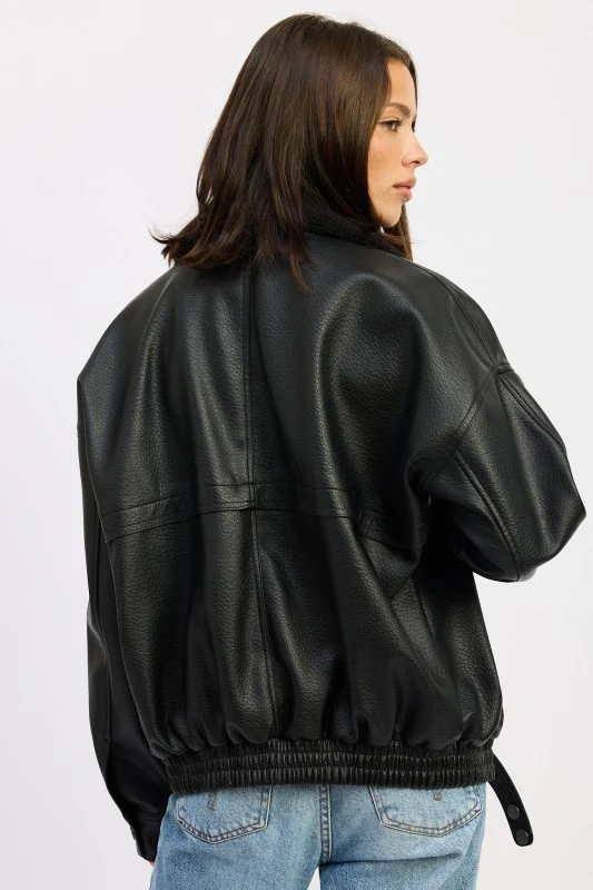 SHEARLING COLLAR VEGAN LEATHER JACKET - Image 9