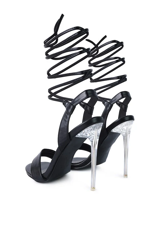SHEENY CLEAR STILETTO LACE UP SANDAL - Image 3