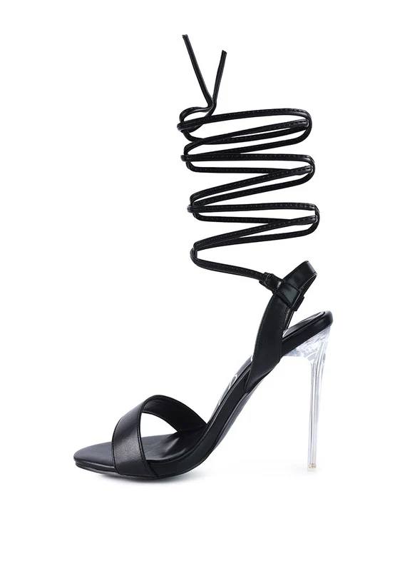 SHEENY CLEAR STILETTO LACE UP SANDAL - Image 5