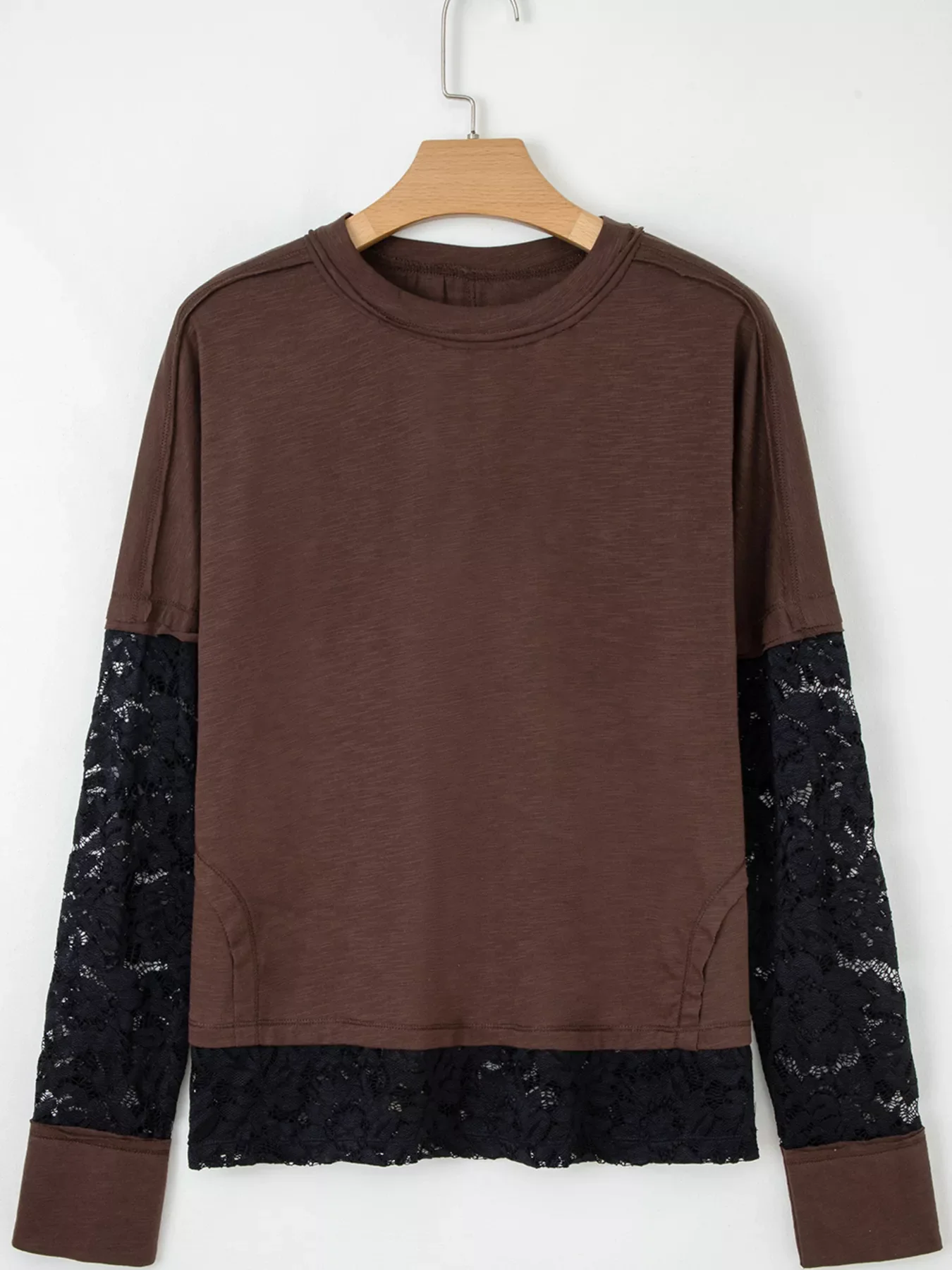 Sheer Lace Patchwork Casual Long Sleeve Top - Image 3