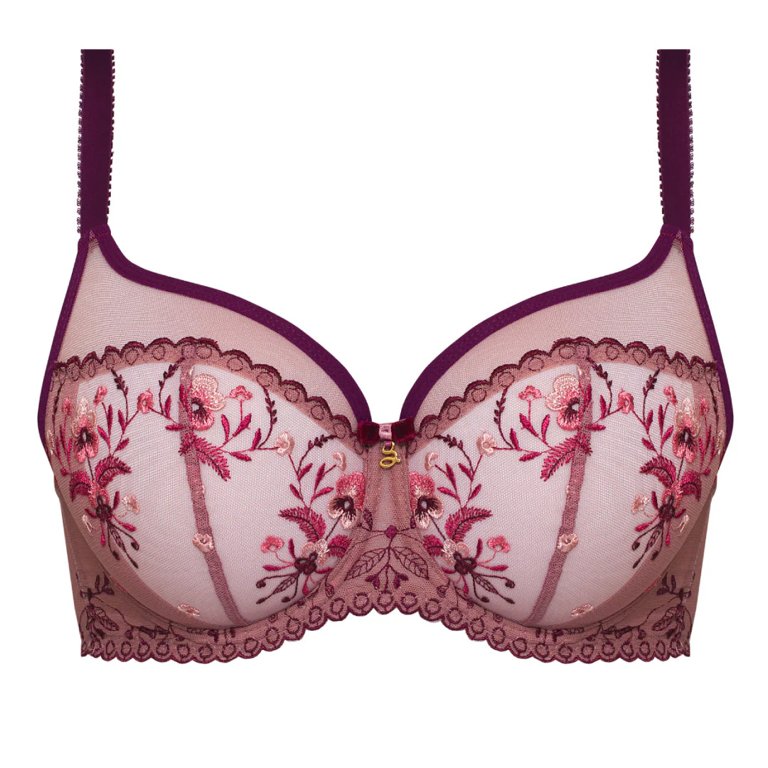 Sheer Mesh Embroidered Full Cup Bra Viola - Image 3