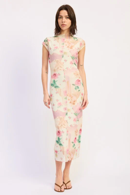 SHEER MESH MERROW SEAM MIDI DRESS