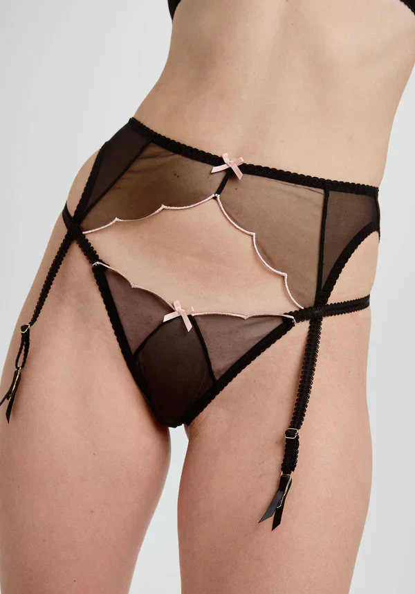 Sheer Mesh Scallop Garter Belt Blush Lulu