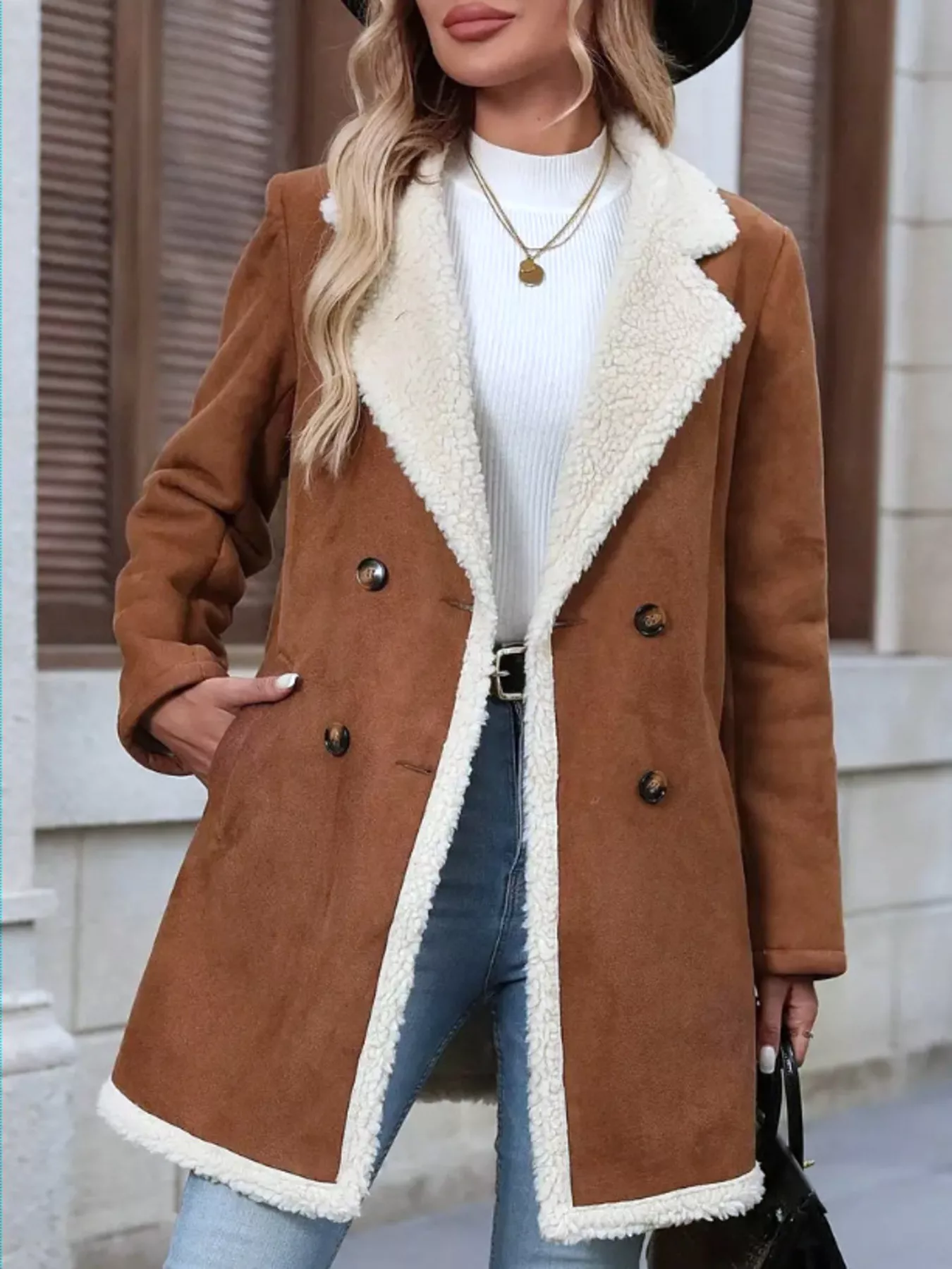 Sherpa Lined Button Up Coat - Image 3