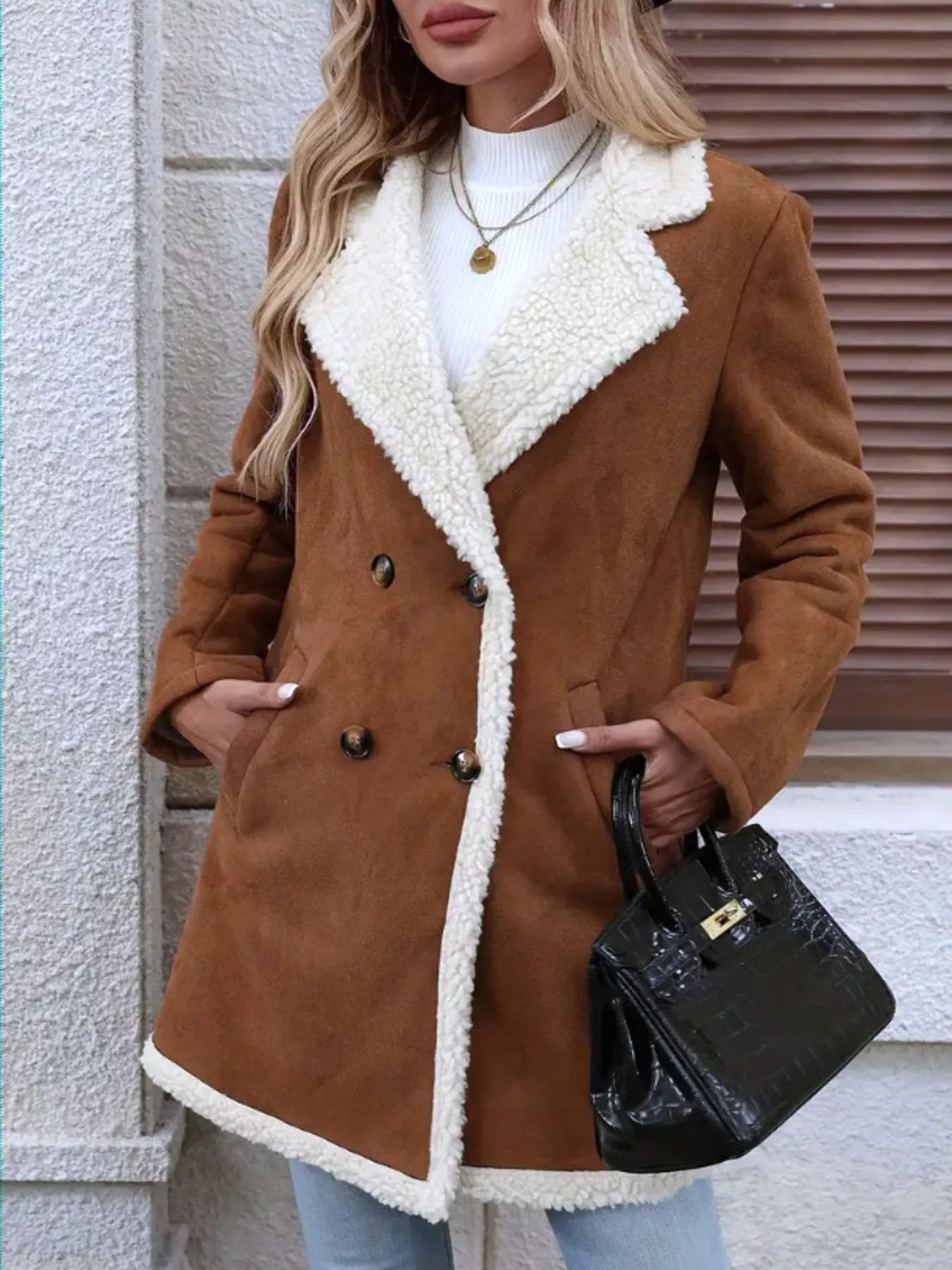 Sherpa Lined Button Up Coat - Image 4