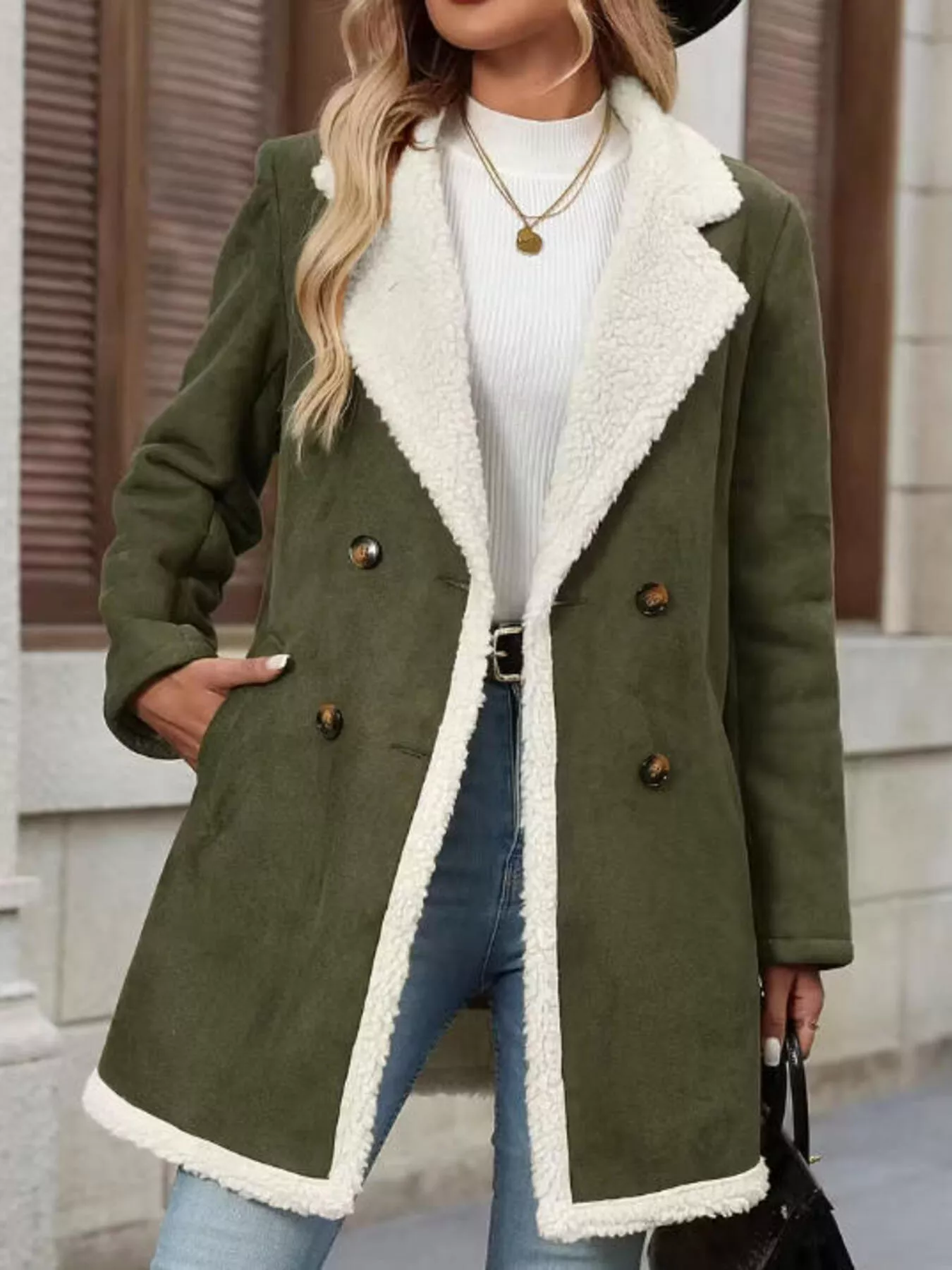 Sherpa Lined Button Up Coat - Image 6