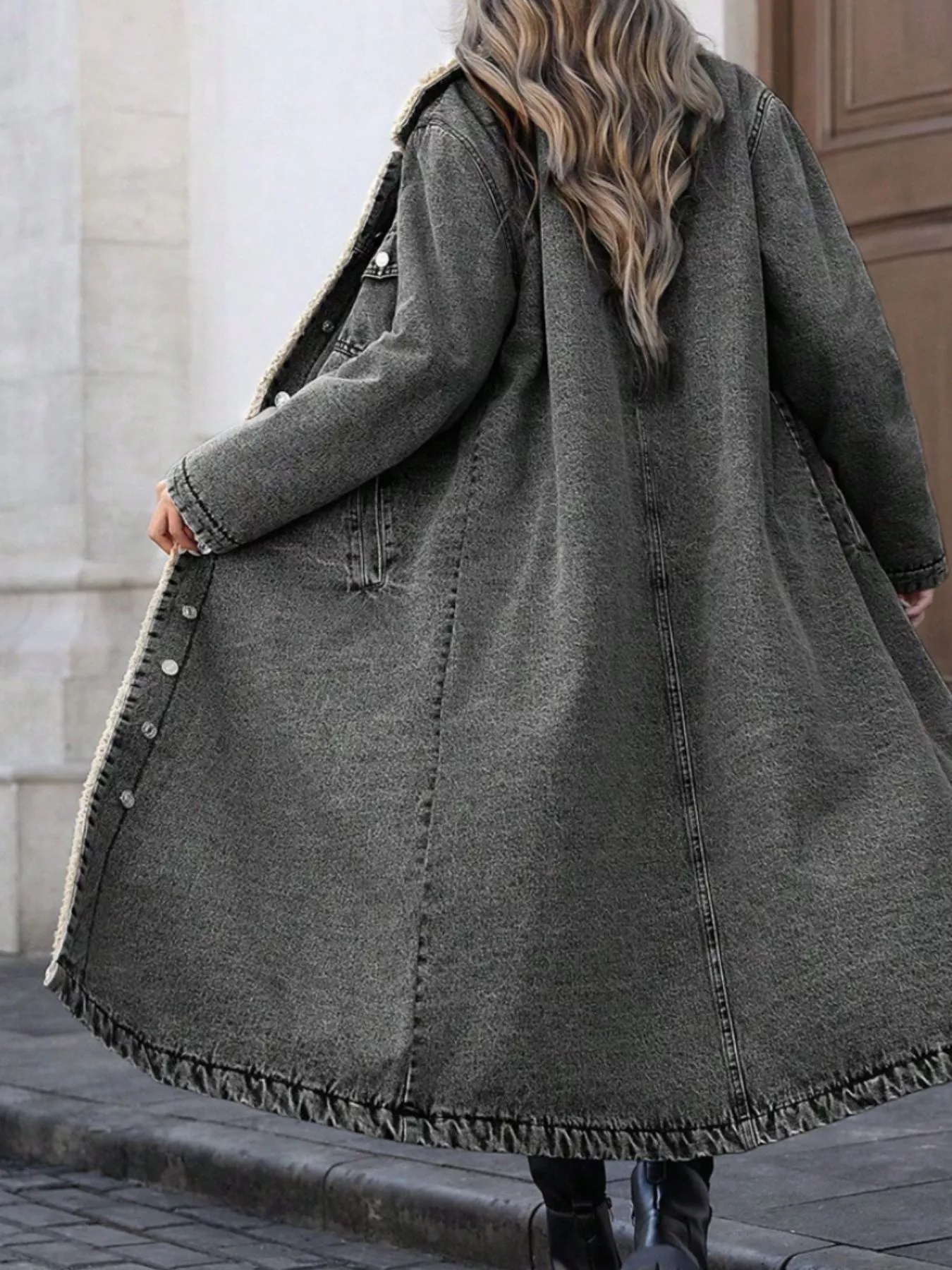 Sherpa Lined Longline Denim Jacket - Image 16