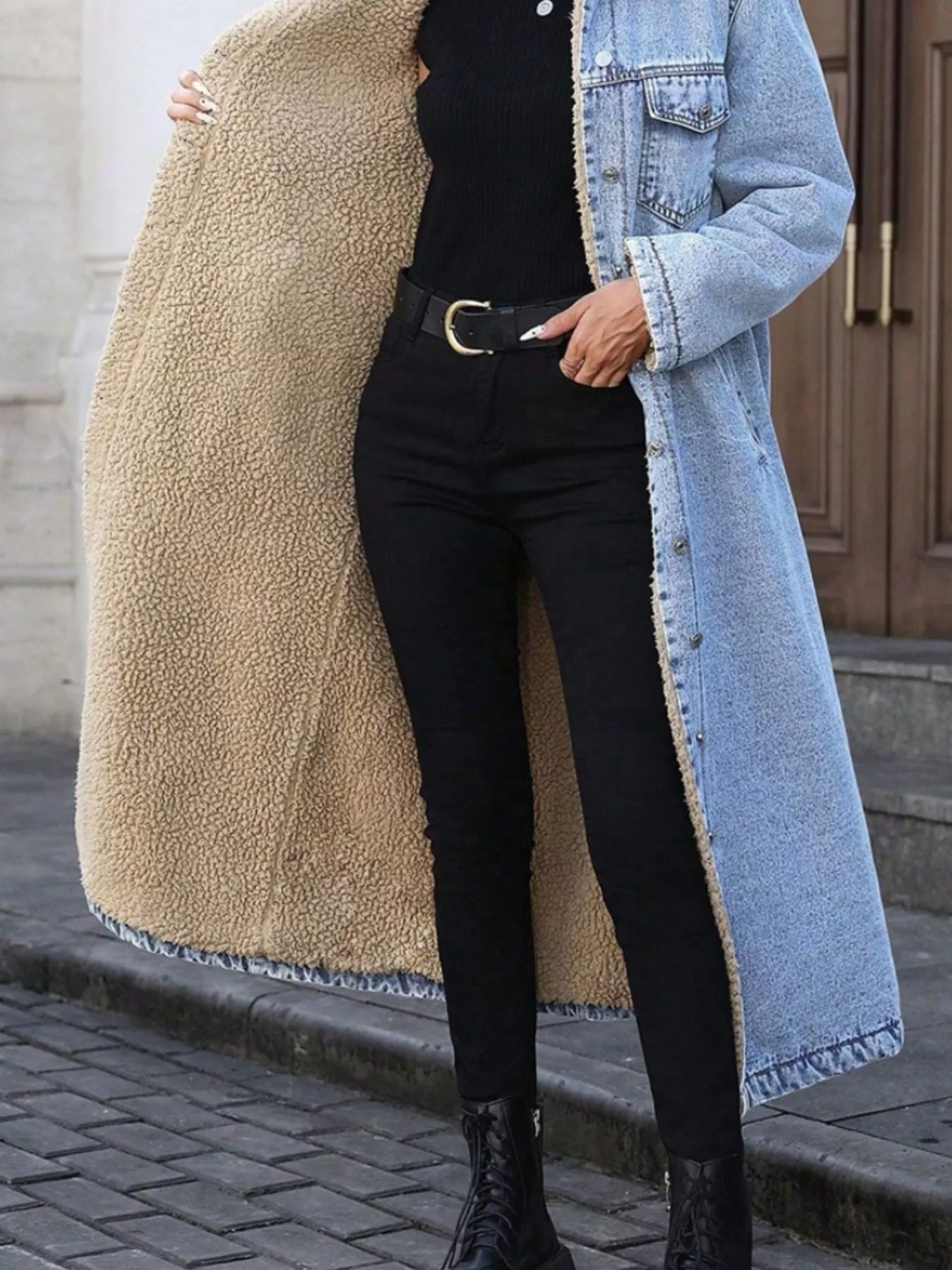 Sherpa Lined Longline Denim Jacket - Image 19