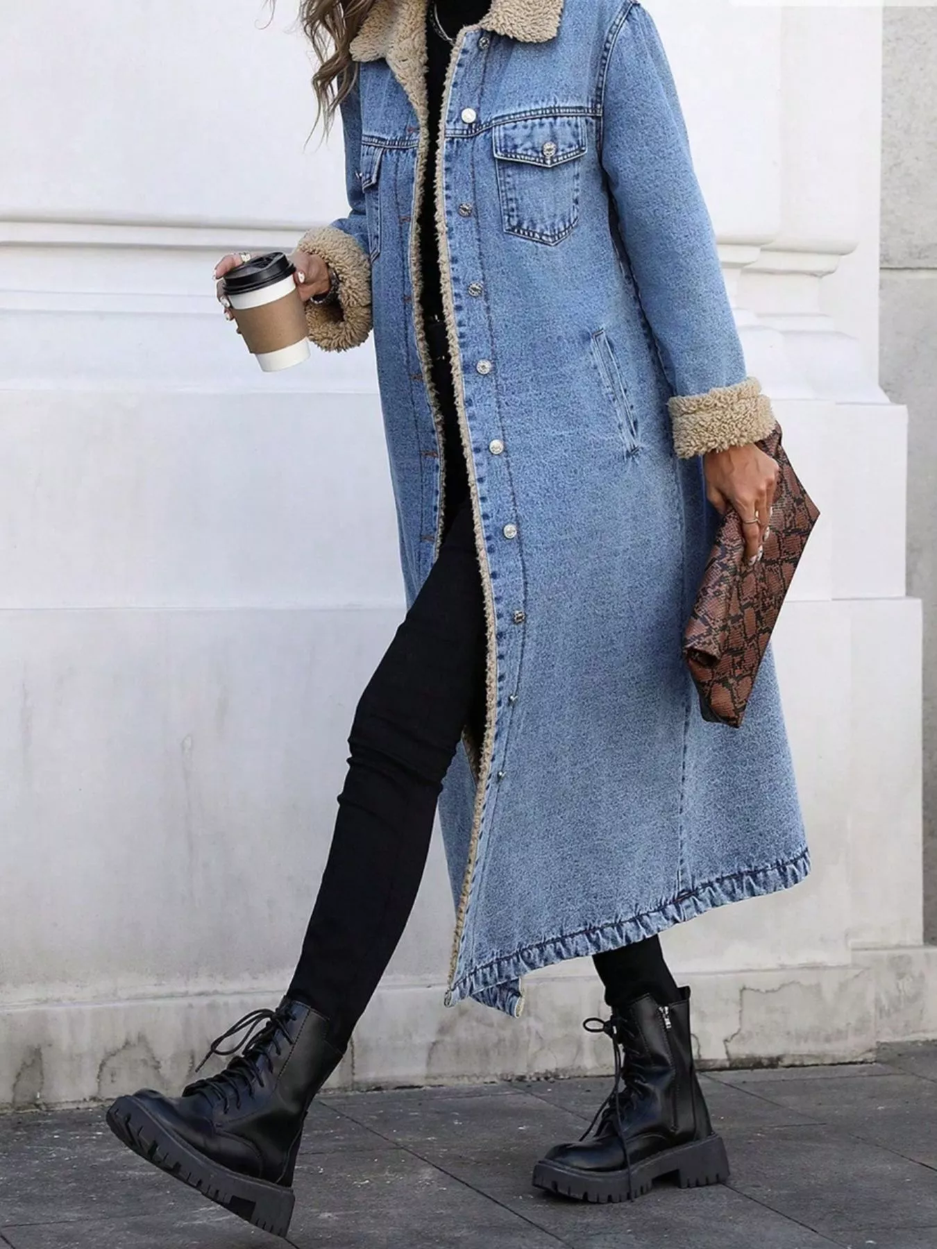 Sherpa Lined Longline Denim Jacket - Image 22