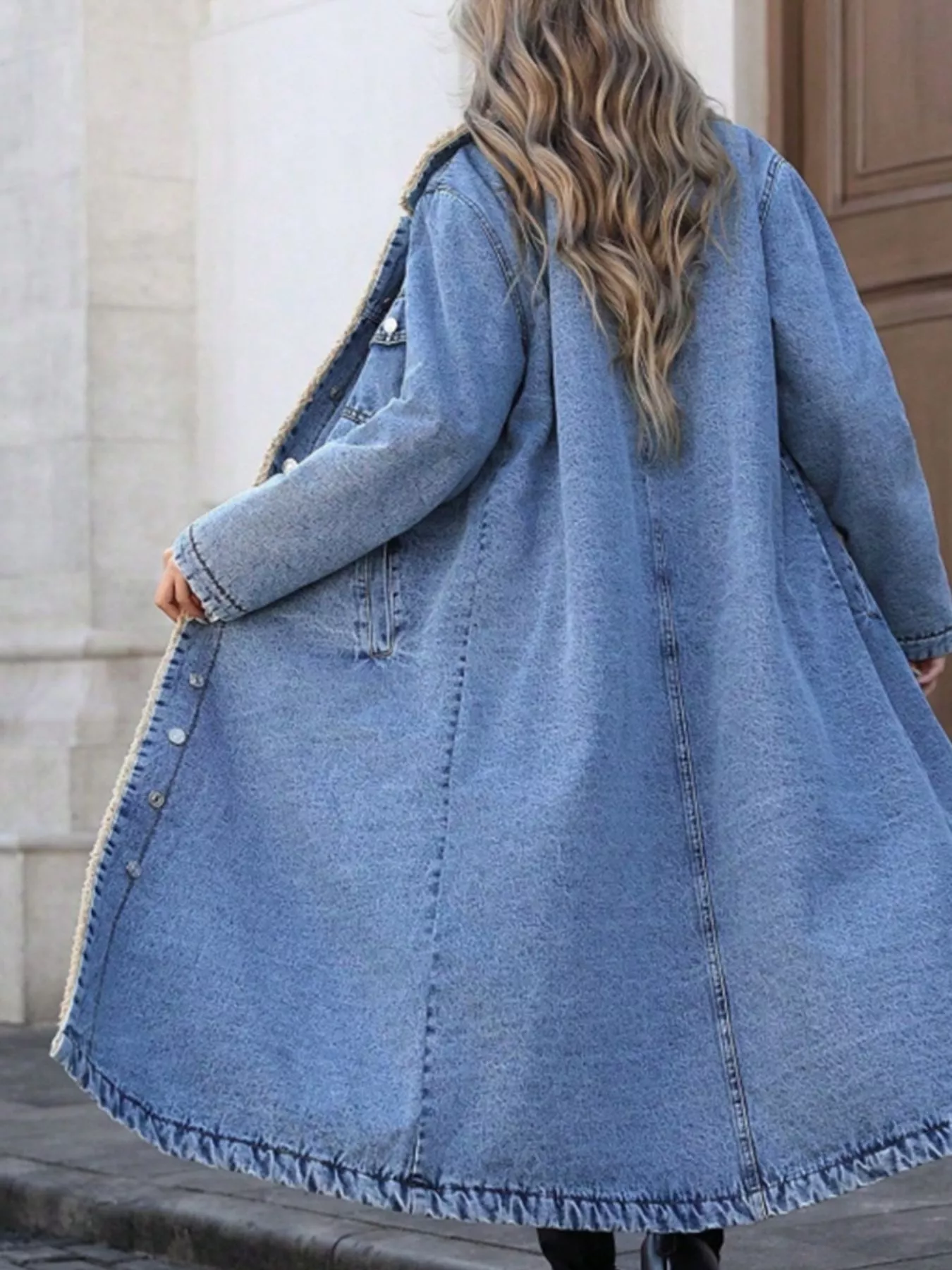 Sherpa Lined Longline Denim Jacket - Image 25