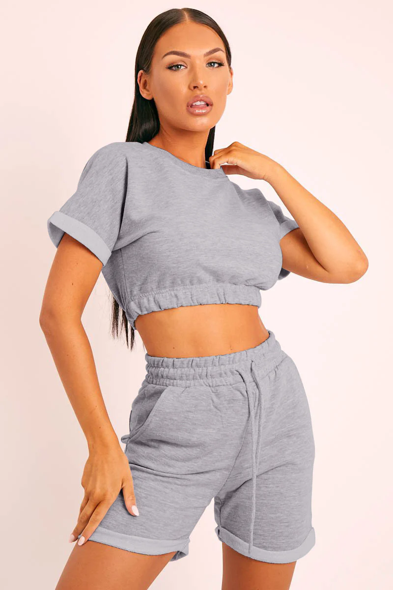 Short Sleeve Cropped Top and Drawstring Shorts Lounge Set - Image 13
