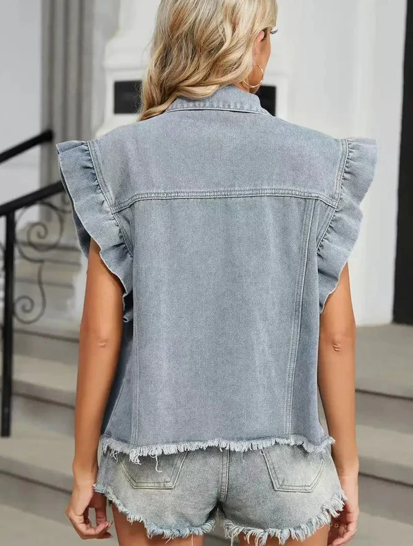 Short sleeve ruffle denim vest - Image 3