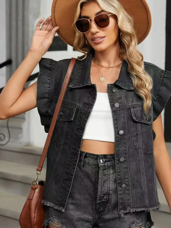 Short sleeve ruffle denim vest - Image 4