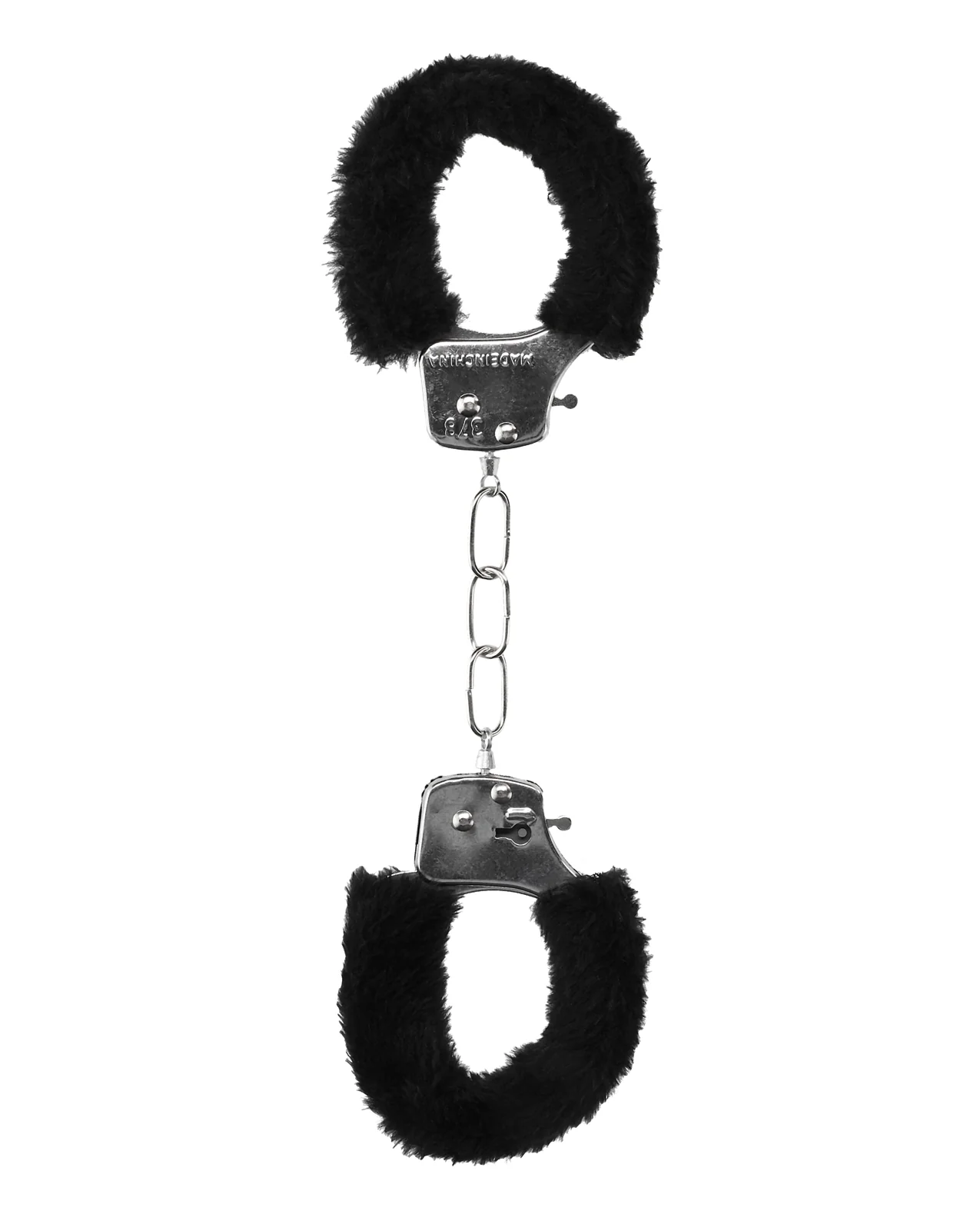 Shots Ouch Black & White Beginner's Furry Hand Cuffs - Black - Image 3