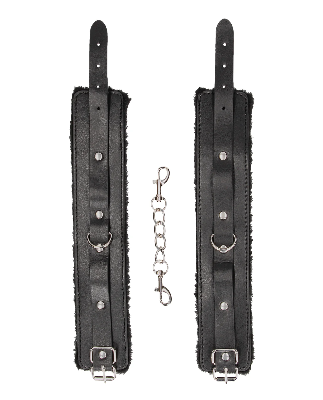 Shots Ouch Black & White Plush Bonded Leather Ankle Cuffs - Black - Image 4