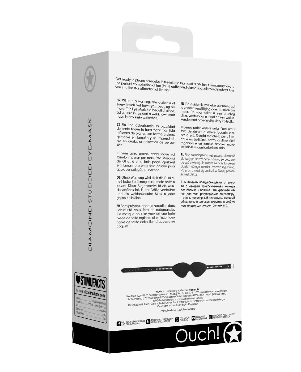 Shots Ouch Diamond Studded Eye Mask - Black - Image 2