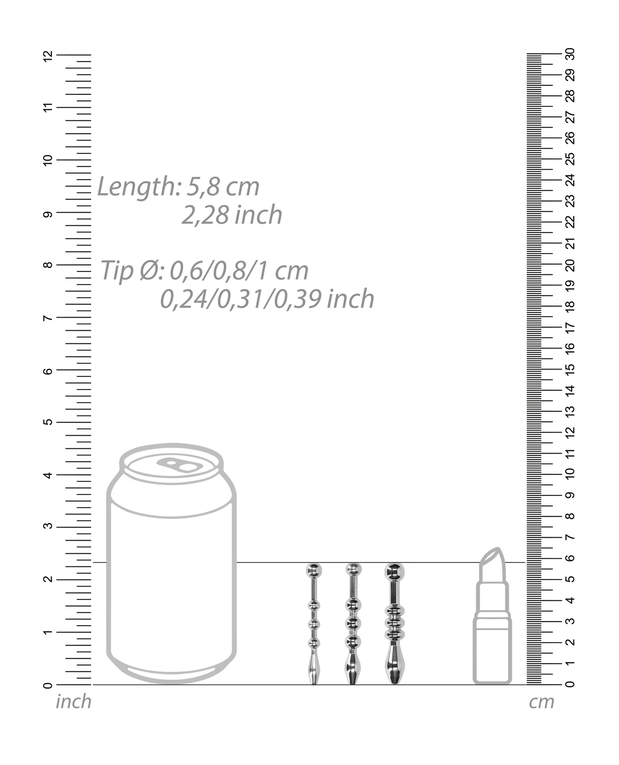 Shots Ouch Urethral Sounding Metal Plug Set - 58 mm - Image 3