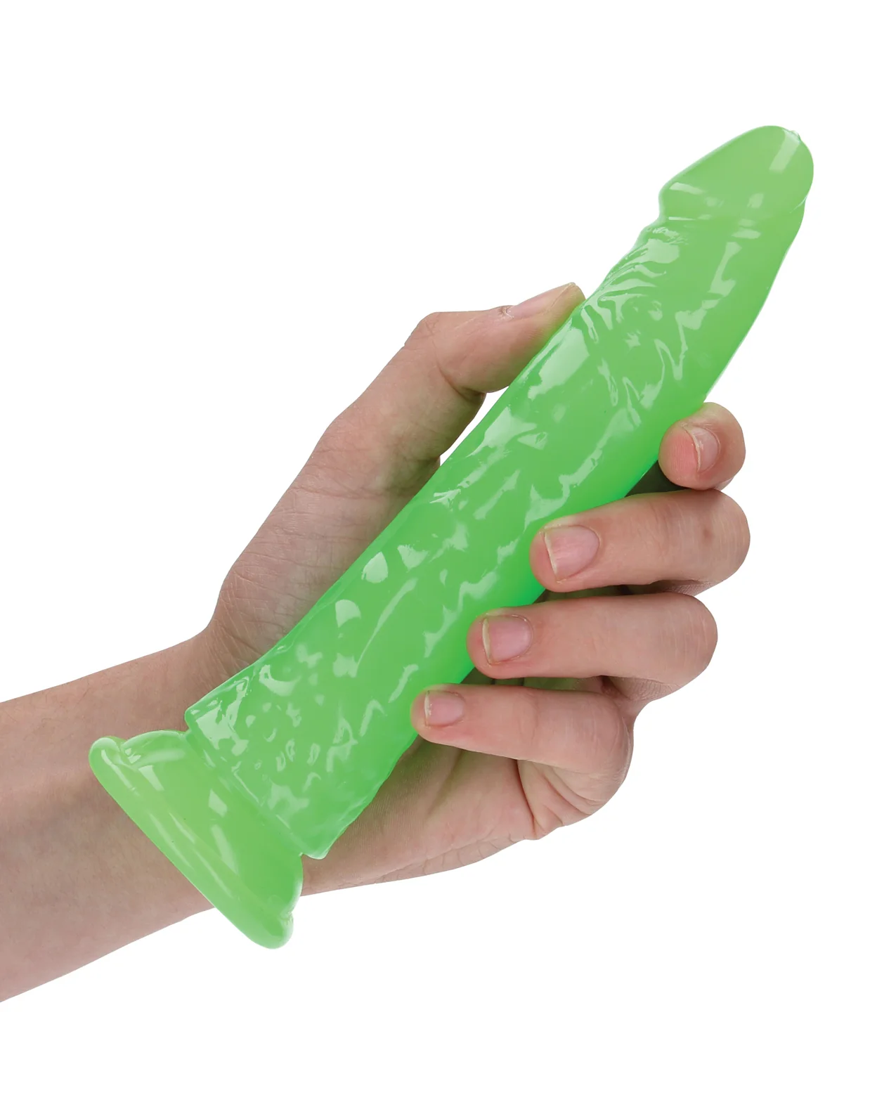 Shots RealRock 7" Slim Dildo Glow in the Dark - Neon Green - Image 5