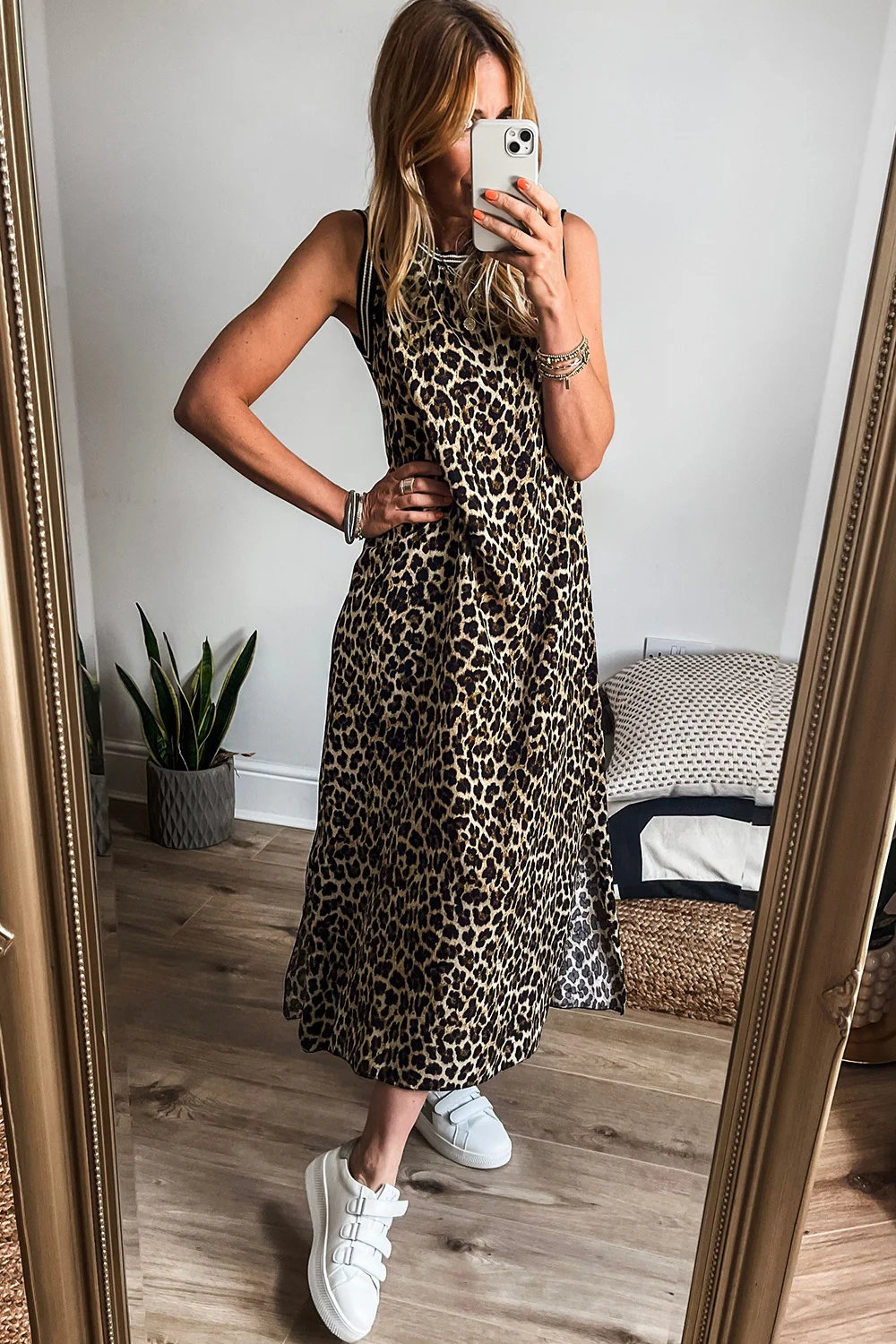 Side Slit Leopard Sleeveless Maxi Dress - Image 3