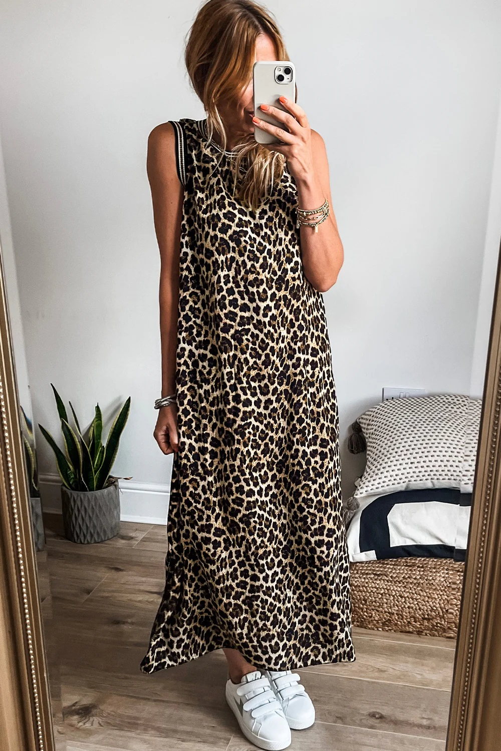 Side Slit Leopard Sleeveless Maxi Dress - Image 4