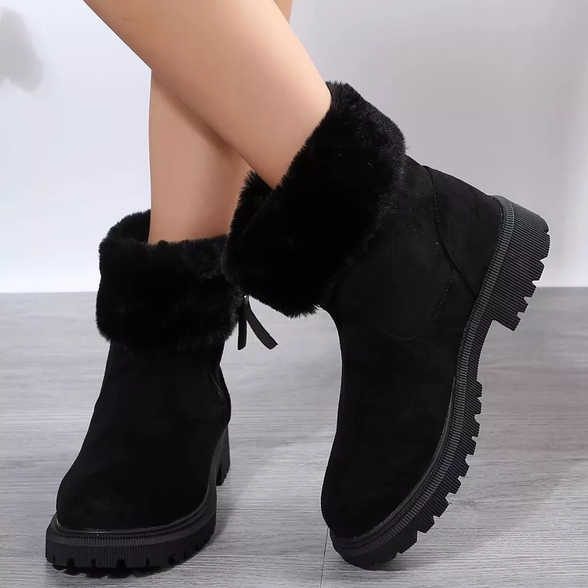 Side Zipper Fuzzy Boots - Image 4
