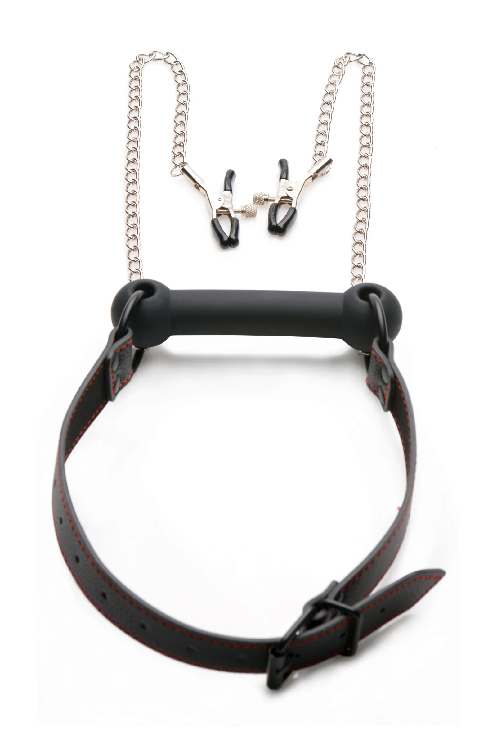 Silicone Bit Gag With Nipple Clamps - Image 3