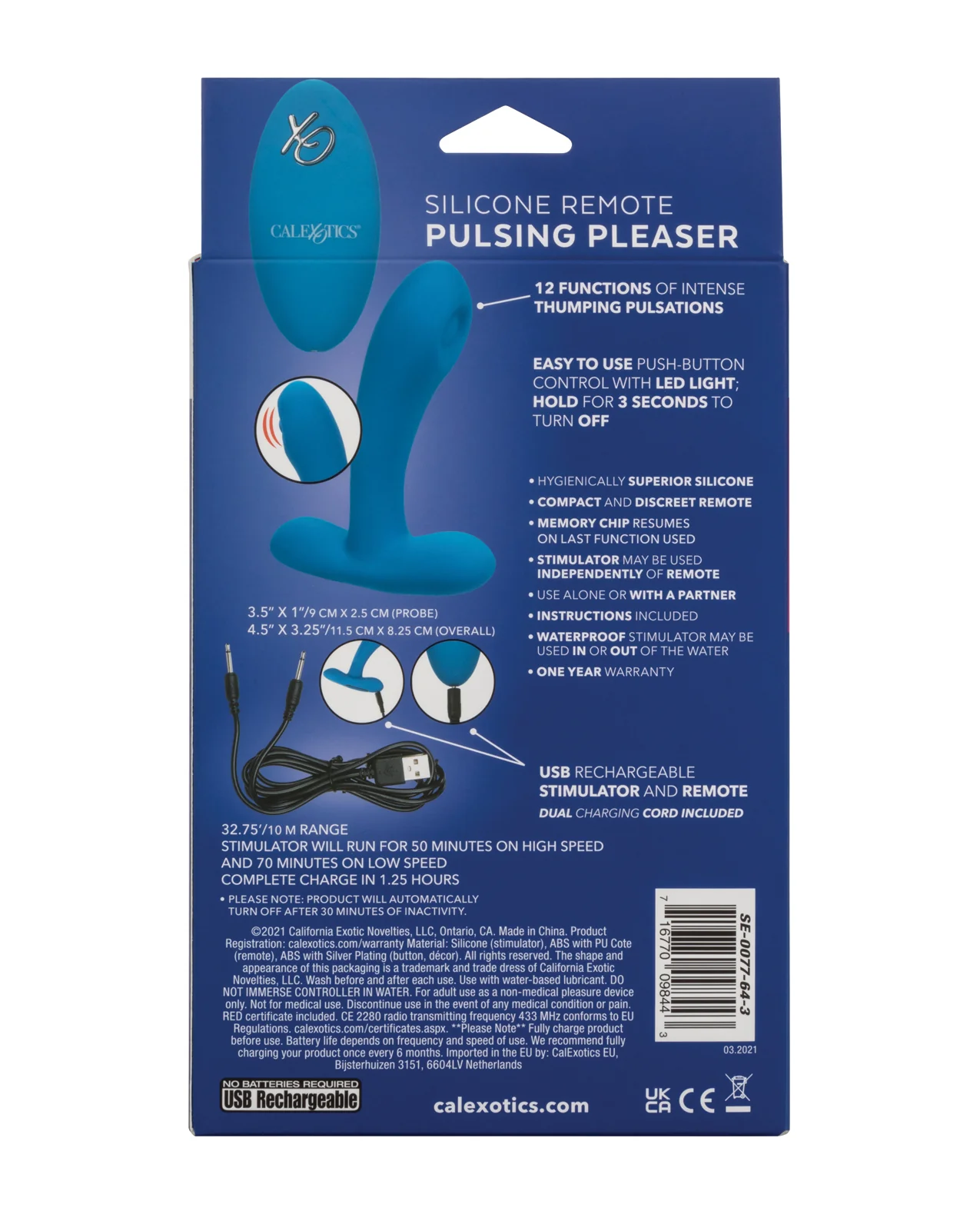 Silicone Pulsing Pleaser w/Remote - Blue - Image 2