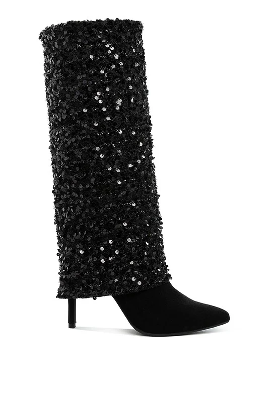 Sin City Sequinned Fold-Over Calf Boots - Image 4