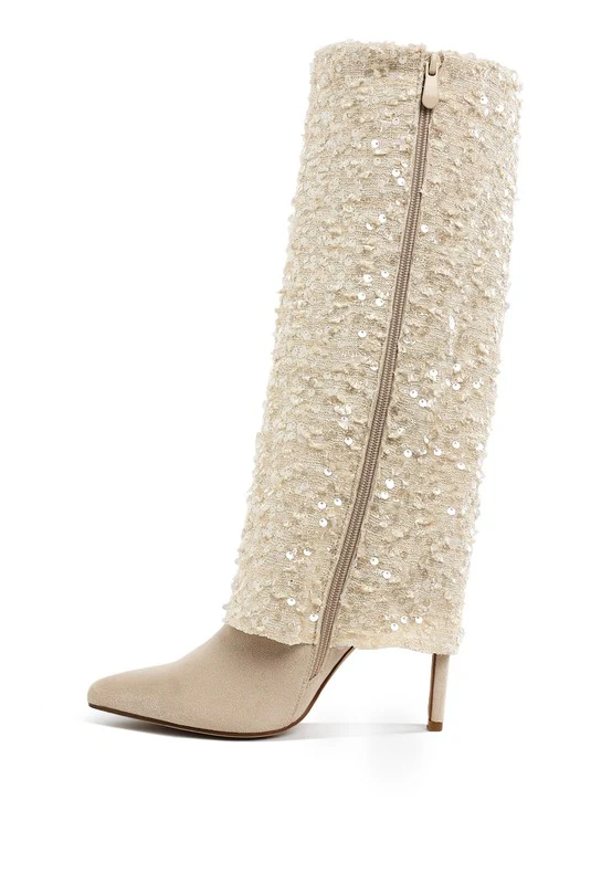 Sin City Sequinned Fold-Over Calf Boots - Image 9
