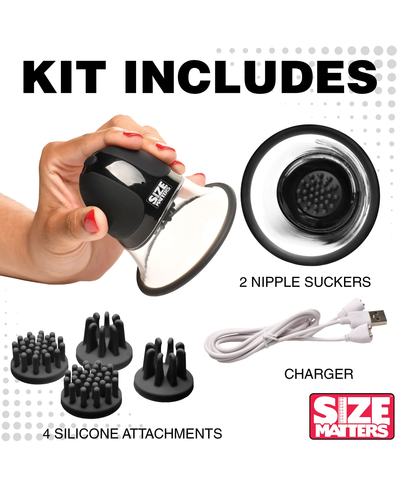Size Matters 10X Rotating Silicone Nipple Suckers w/4 Attachments - Black - Image 5