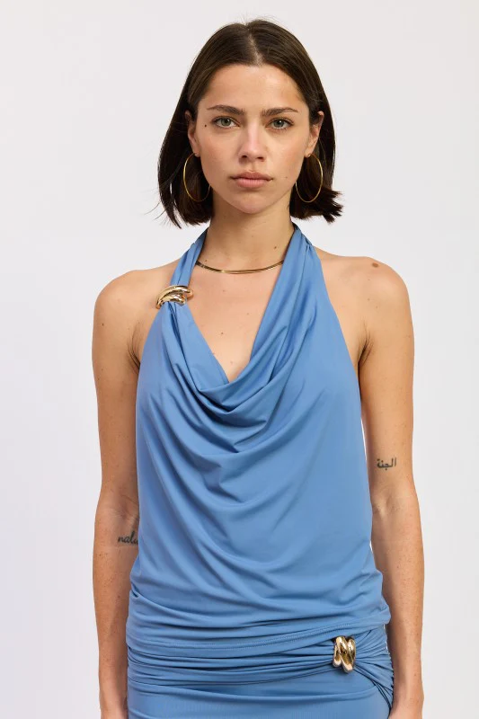 SLEEVELESS COWL NECK TOP WITH GOLD TRIM - Image 18